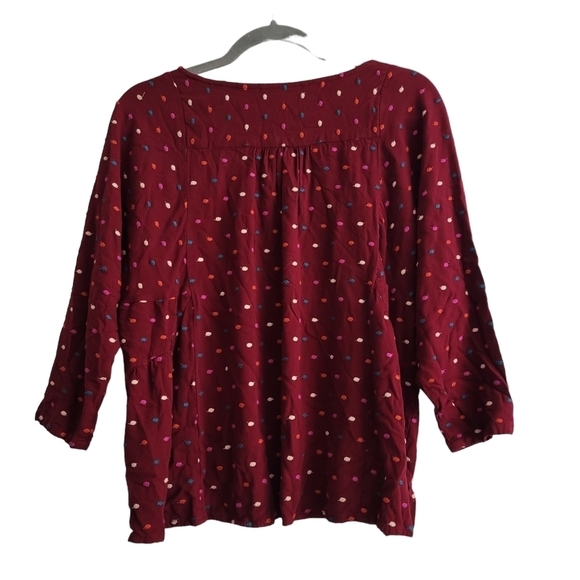 Anthropologie Maeve Small Burgundy Embroidered Polka Dot Shirt Top - Picture 2 of 7